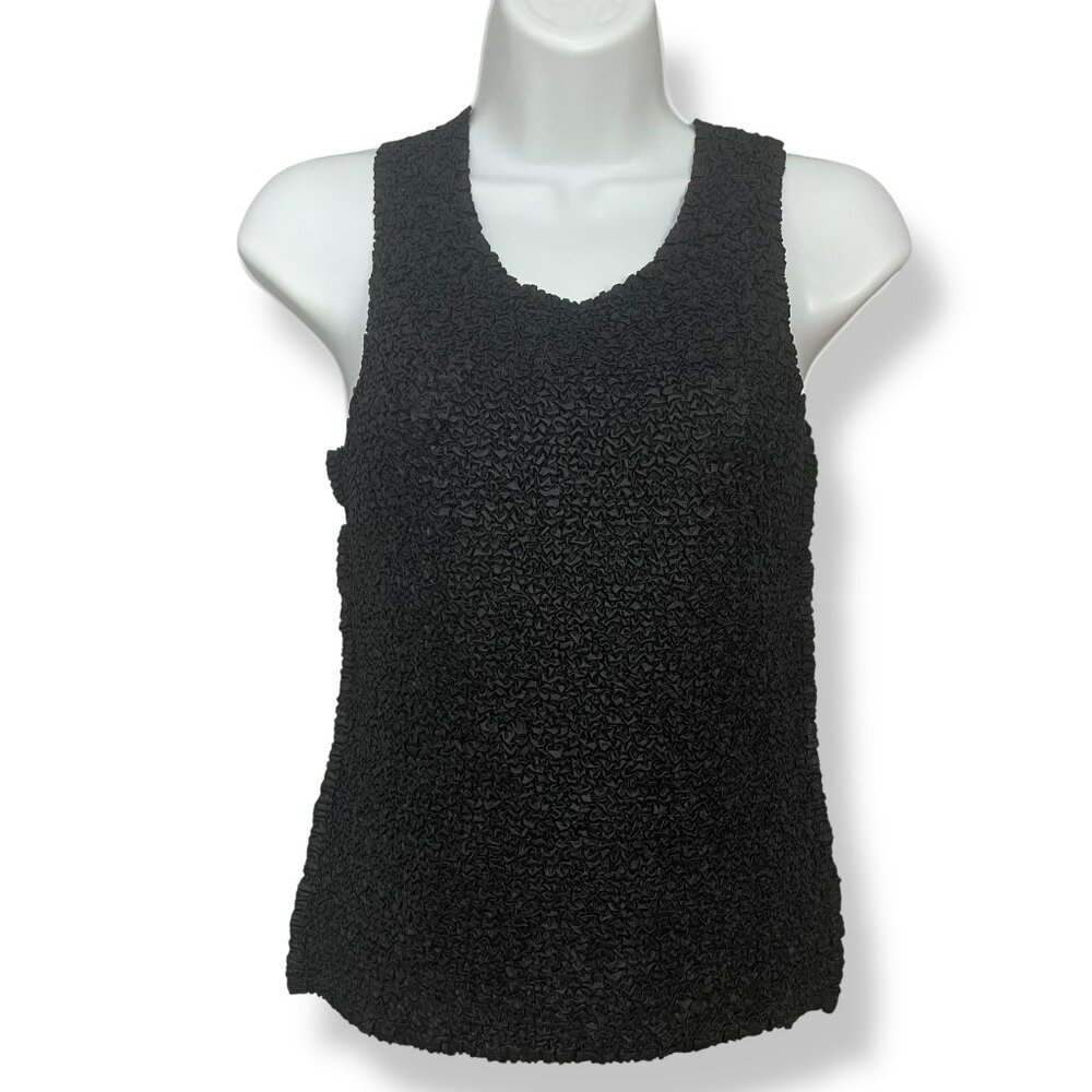 Lou Nardi Collection Textured Stretch Tank Top Black Pucker Crinkle Fabric Small